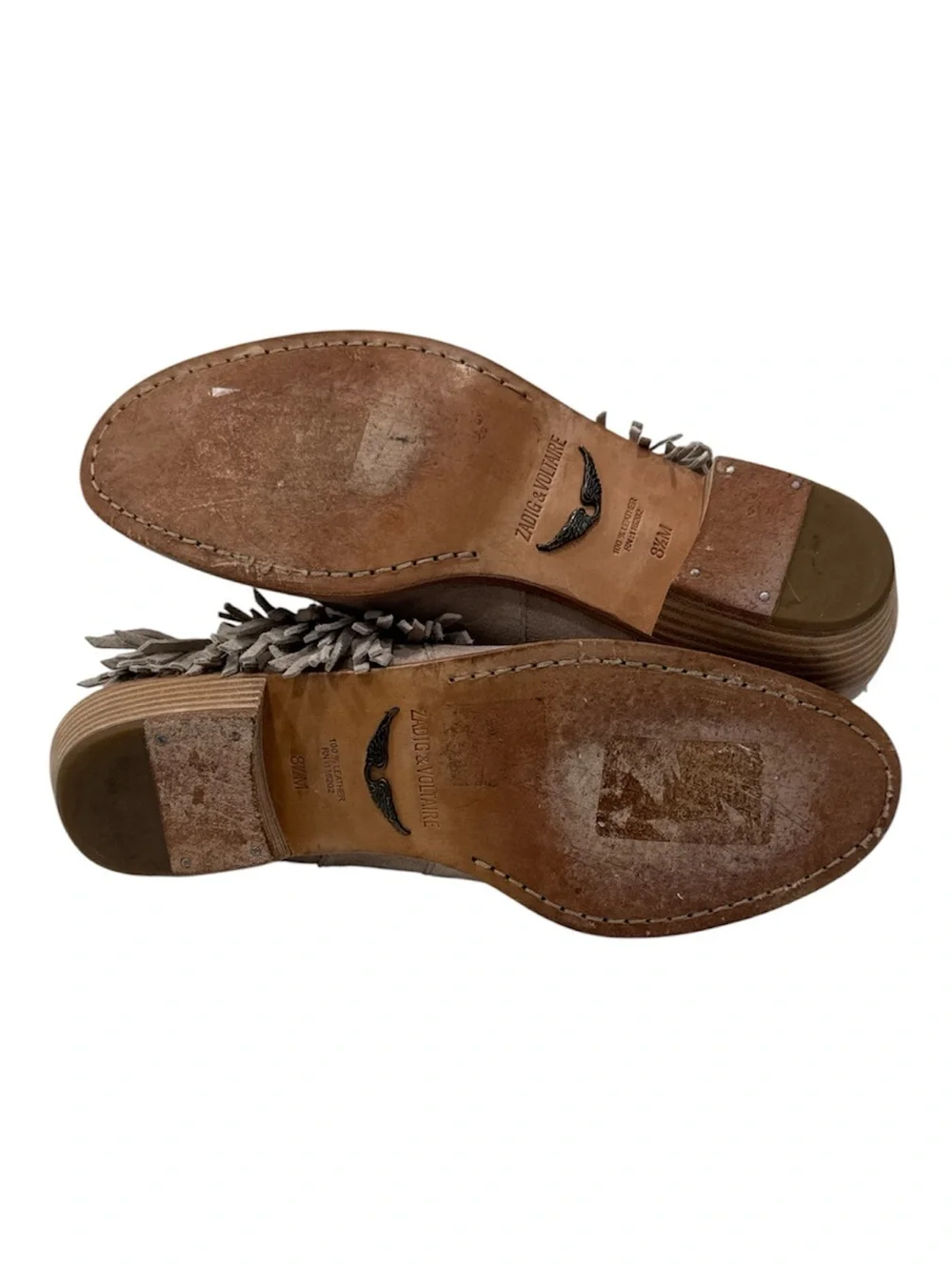 Zadig & Voltaire Pearce Fringe Ankle Booties Womens Size 8.5 Taupe Suede Leather